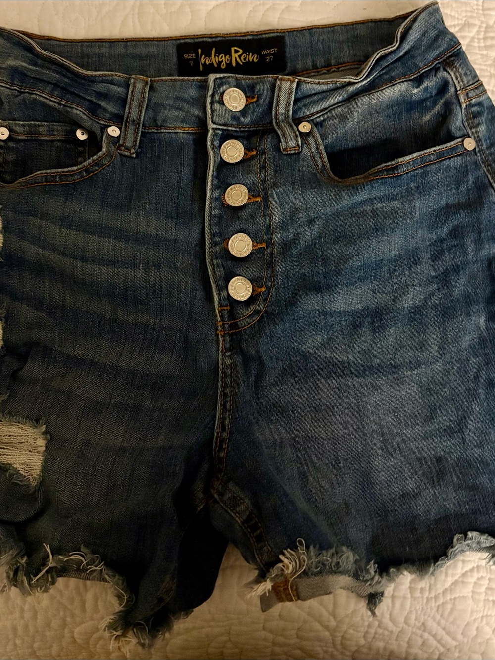 Indigo Rein Dark Blue Boyfriend Denim Shorts with Button-Front